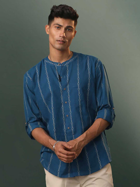 Men's Indigo Jacquard Cotton Shirt